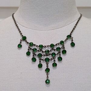 3/$30 NWT Beckwoman 18" Emerald Green Gemstone Oxidized Silvertone Drop Necklace